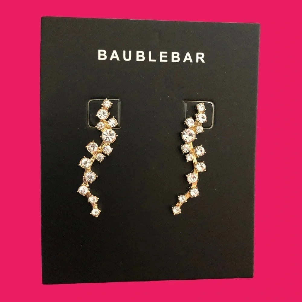New In Package Baublebar Farah Ear Crawlers Earrings Gold Tone Crystals Sparkly